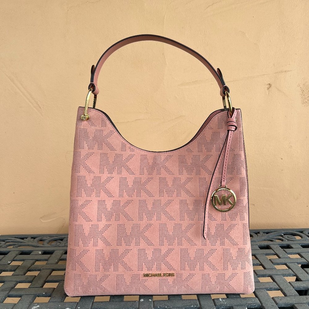 Michael Kors Joan Large Slouchy Hobo Shoulder Bag Sunset Rose Pink - Picture 1 of 10